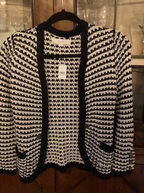 Loft cream and navy blue cotton cardigan sweater